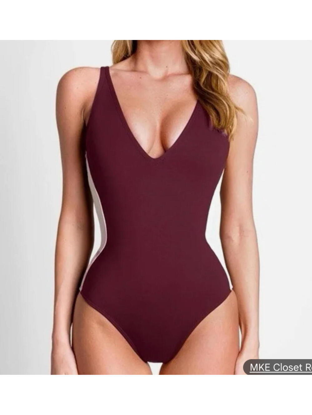 TA3 Plungey Contour One Piece Swimsuit Dark Cherry/Oat XXS Short